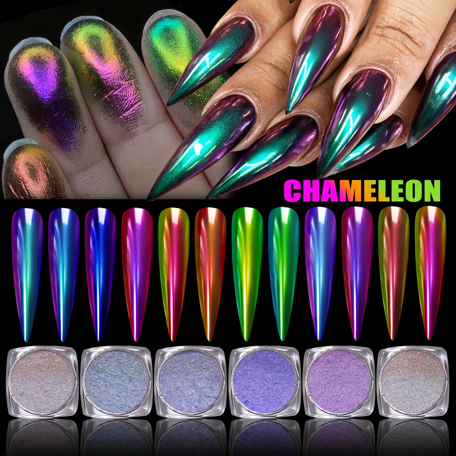 

1jar Chrome Nail Powder Holographic Nail Powder Metallic Mirror Effect Chameleon Pigment Glitter Powder For Diy Manicure