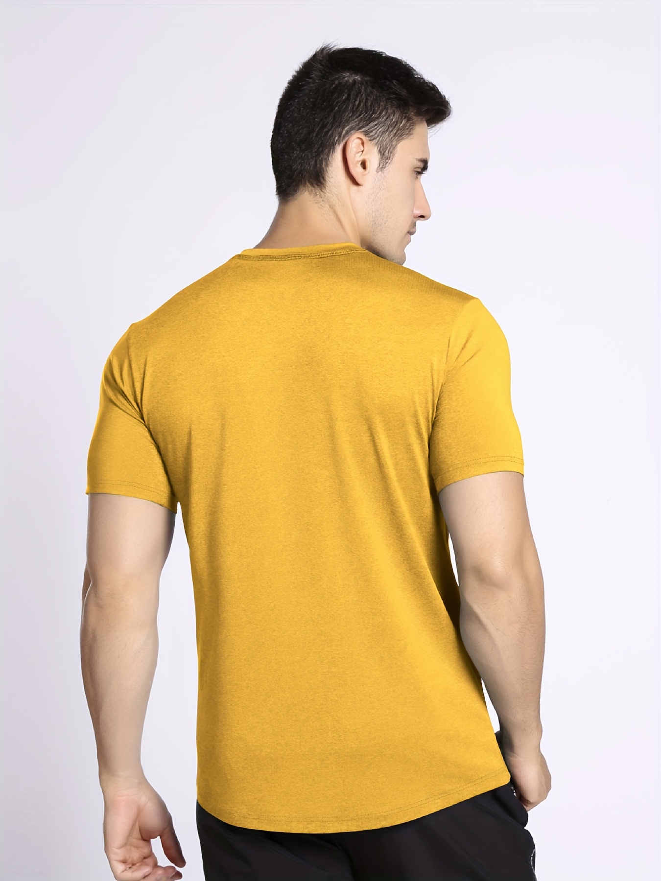 Men's Solid Knit T-shirt With Assorted Colors, Athletic Comfy Soft Mid  Stretch Crew Neck Tee Top, Men's Clothing For Summer Outdoor