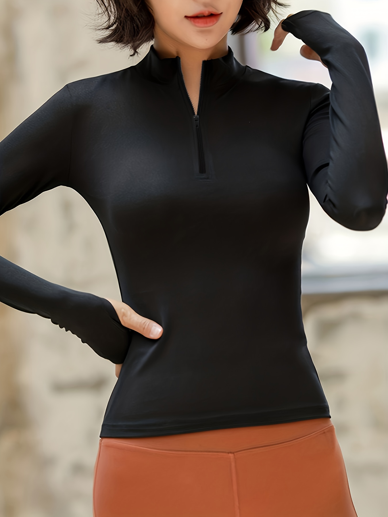 Women's Activewear: Fashionable Solid Color Half Zipper Yoga