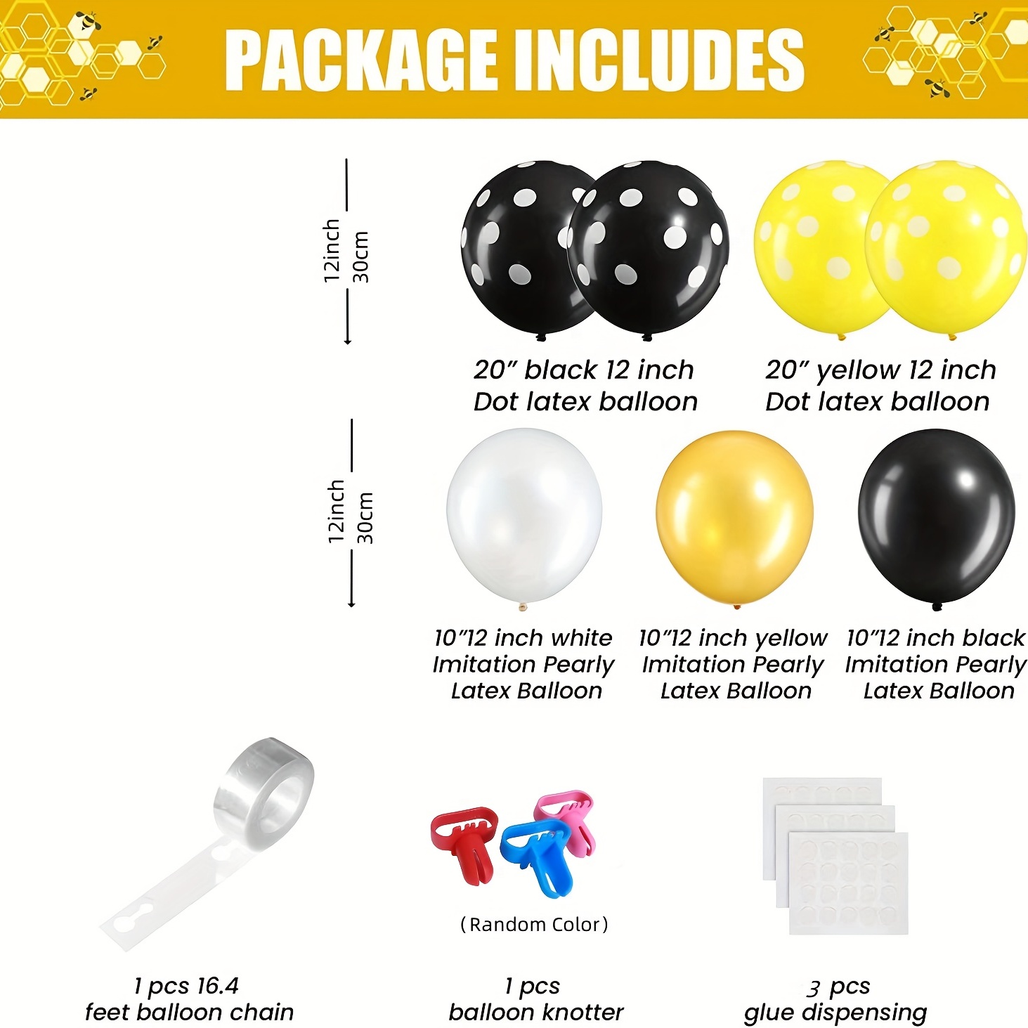 12 PCS Kit De Ballons Fête En Latex Fournitures Décoration Abeille
