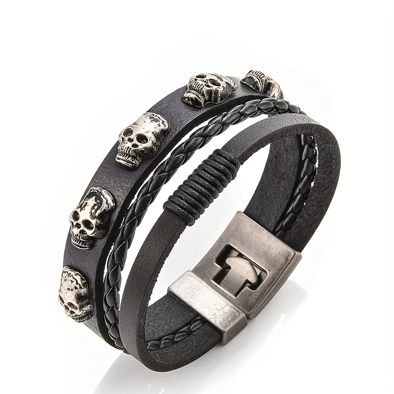 Men's bracelet with black synthetic leather and Stainless Steel.