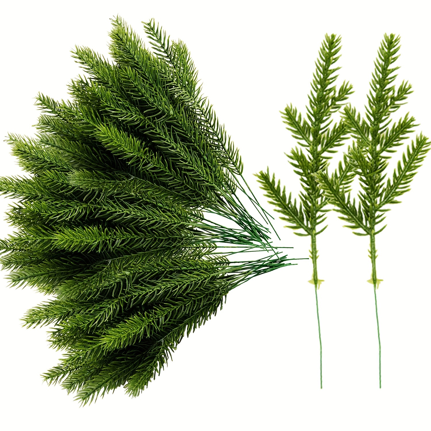 Moobom Artificial Pine Tree Branches, 50-Pack Green Plants Pine Needles DIY  Accessories for Garland Wreath Christmas Embellishing and Home Garden
