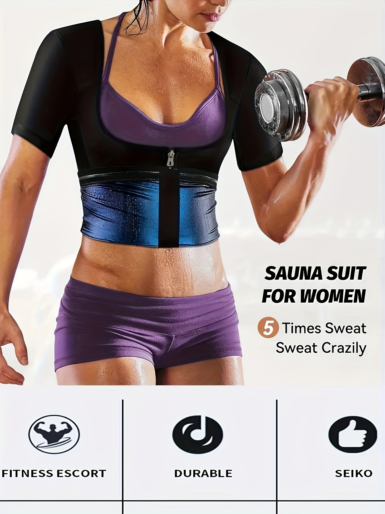 Camiseta sauna para mujer, camiseta reductora y moldeadora de manga corta  para entrenamiento y ejercicio