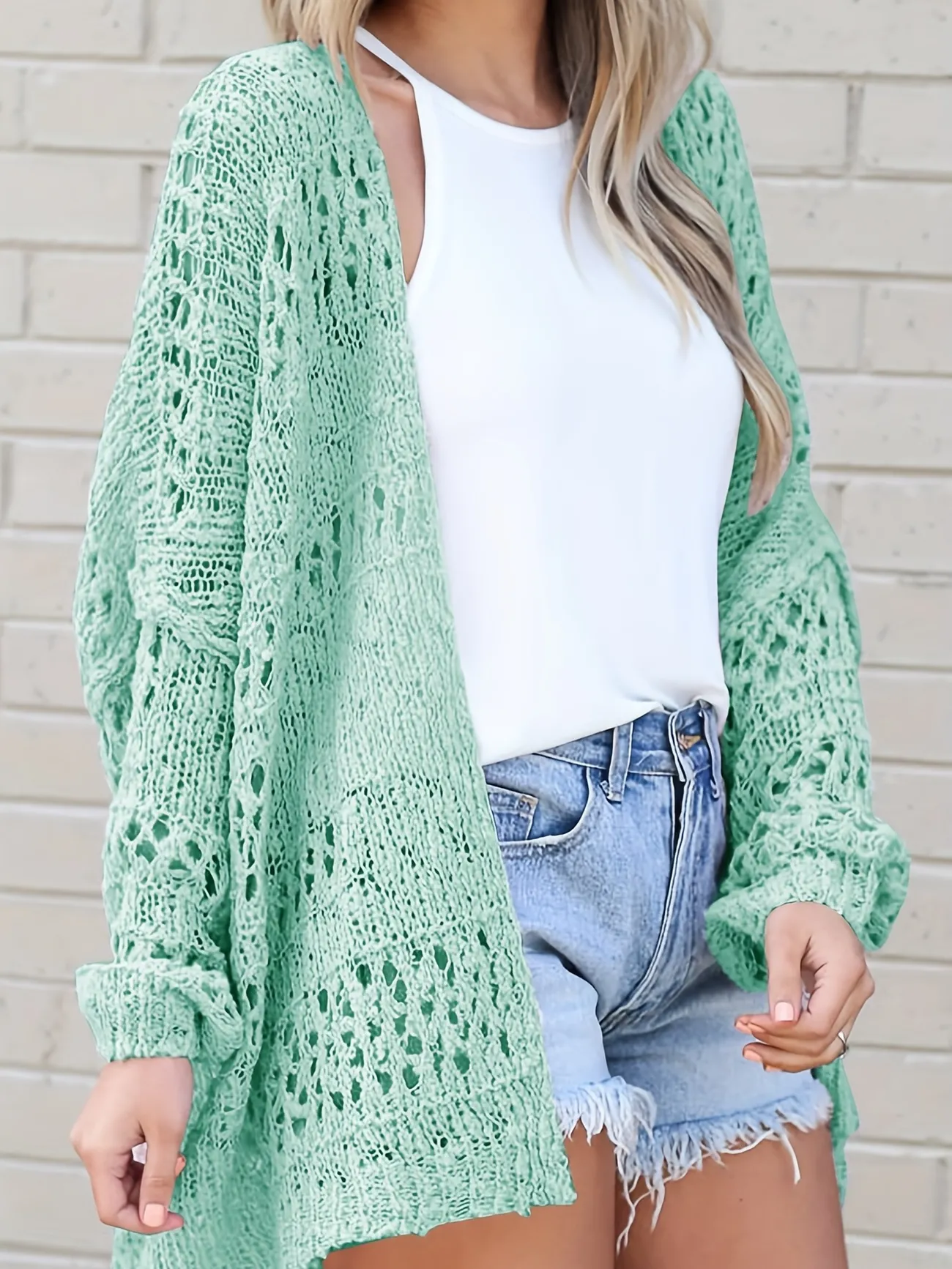 Måling Nautisk stå Boho Crochet Knit Cardigan Vacation Beach Wear Solid Draped Mid Length  Summer Sweater Womens Clothing | Free Shipping, Free Returns | Temu