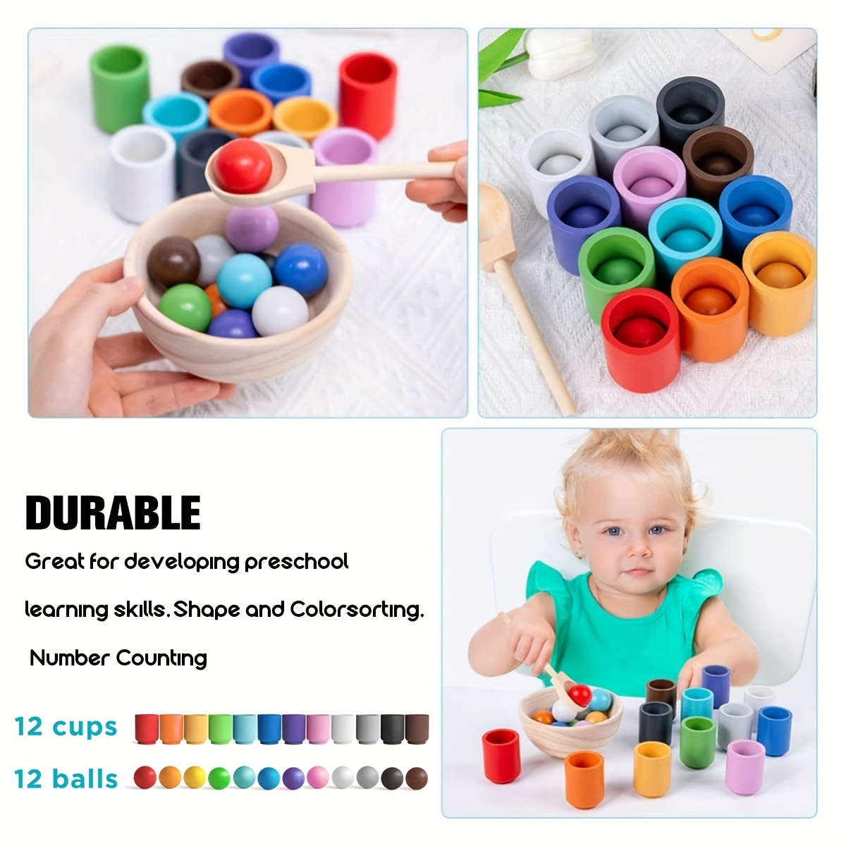 Baby Montessori Wooden Sorter Game Toy Rainbow Ball And Cups Color Sorting  Games Fine Motor Early Education Learning Toys Gifts For Children Preschool