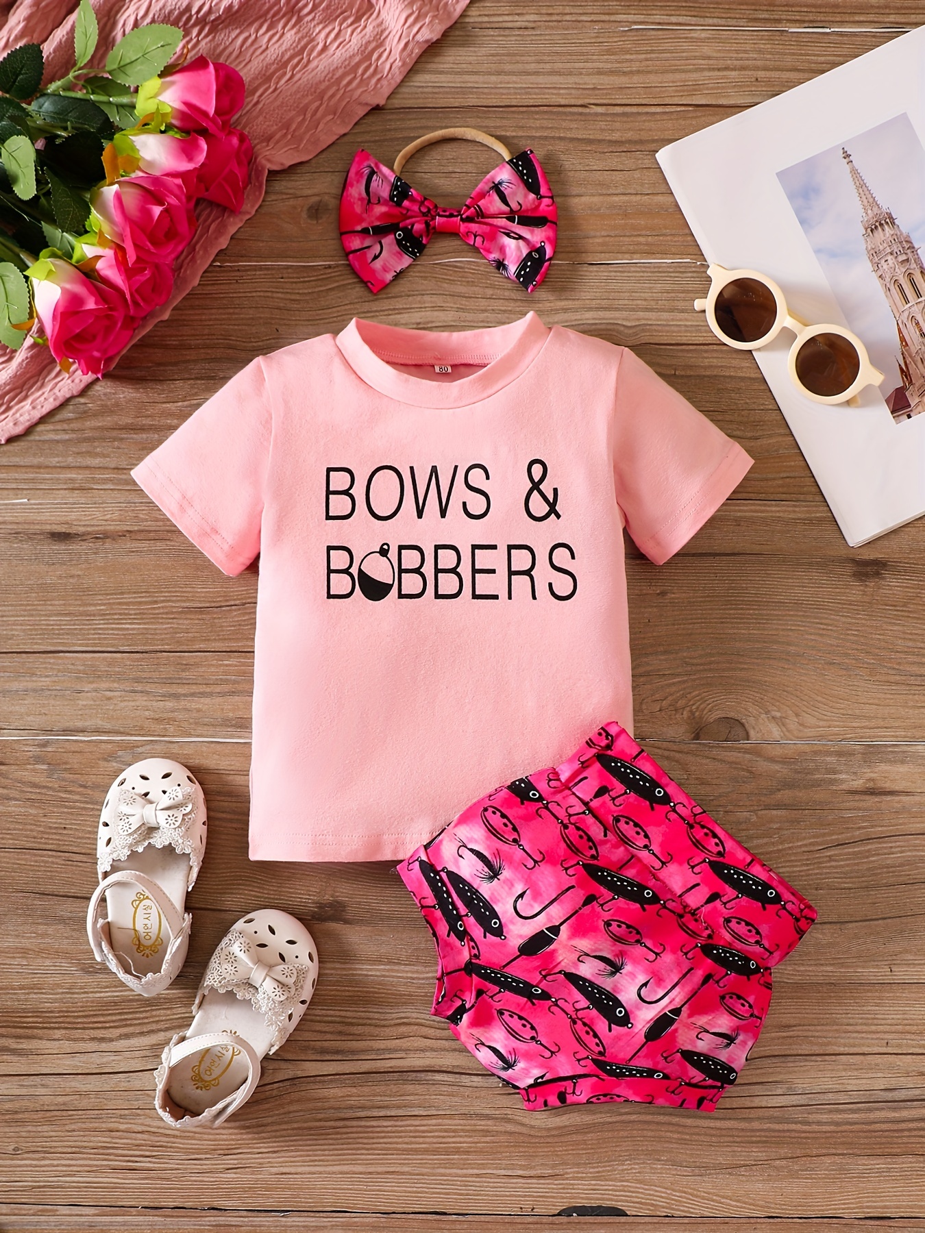 Toddler Baby Girls bows Bobbers Print T shirt Fishing Lure - Temu