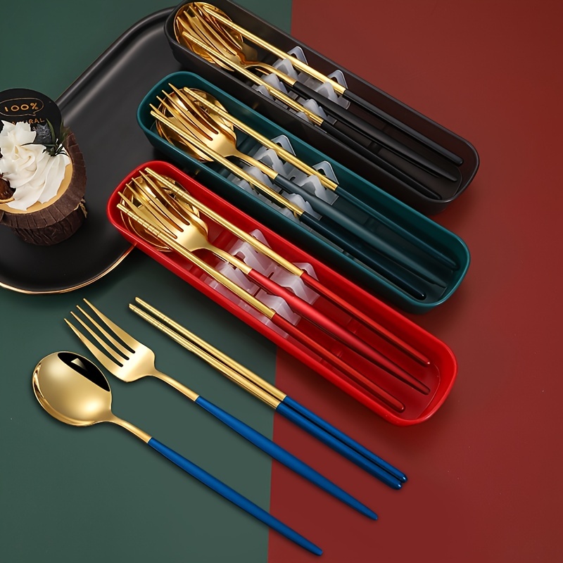 Travel Utensils, Stainless Steel 4pcs Cutlery Set,Portable Reusable  Flatware Silverware, Include Fork Spoon Chopsticks with Case - AliExpress