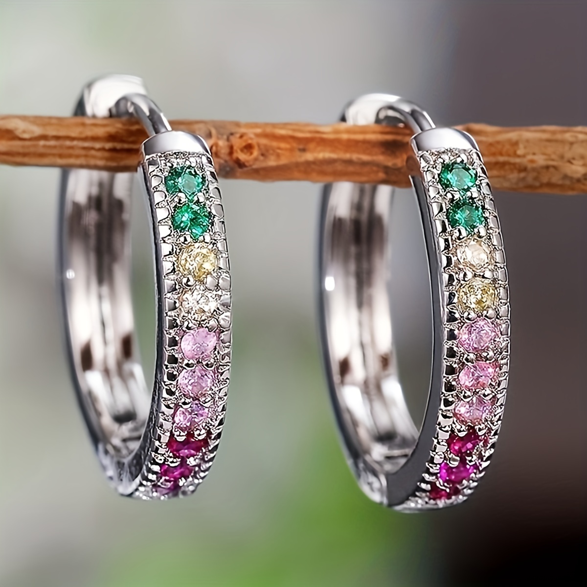 

Colorful Shiny Zircon Decor Hoop Earrings Bohemian Goth Style Copper Jewelry Versatile Ear Ornaments