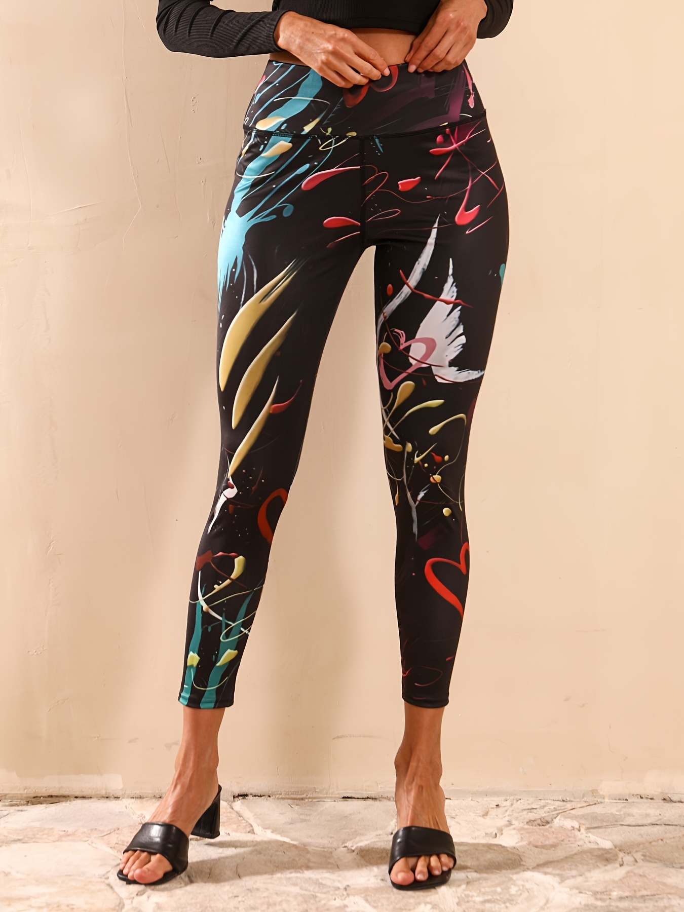 Leggings Con Estampado De Llama Naranja Y Negro Pantalones - Temu Chile