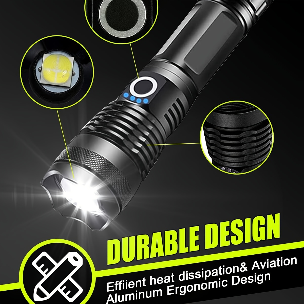Lampes de poche LED rechargeables haute luminosité, 150 000 lumens, lampe  de poche tactique super lumineuse, charge rapide USB, 5 modes d'éclairage