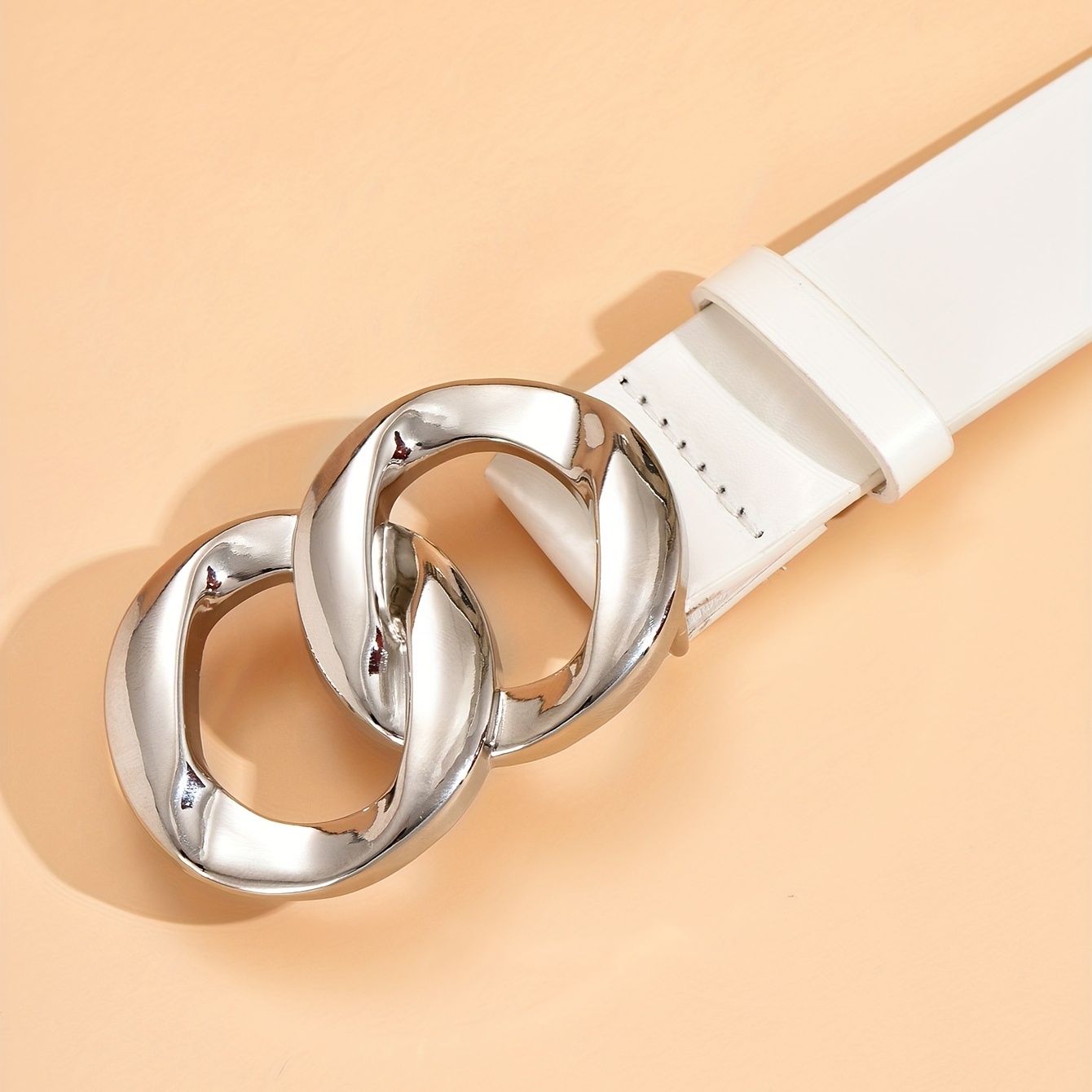 Geometric Double Ring Buckle Belt Stylish Solid PU Leather Belt Girdle
