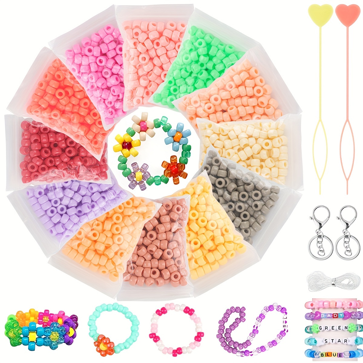 1200pcs Pony Beads Set, 12 Colors, Rainbow Colored Beads For DIY Jewelry  Making, Hair Beads Elastic Thread Key Chain Jewelry Making Kit, Holiday  Birth