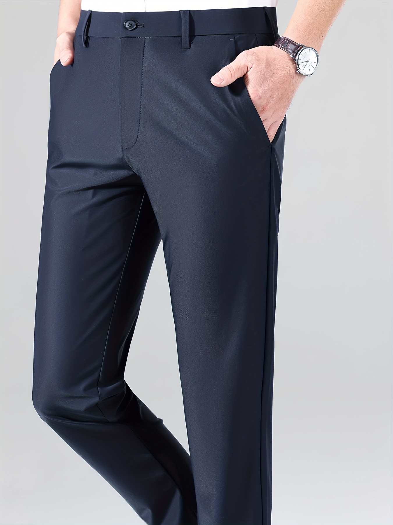 Pantalones de vestir para hombre, ajuste clásico con cintura elástica,  pantalones de vestir elásticos para hombre