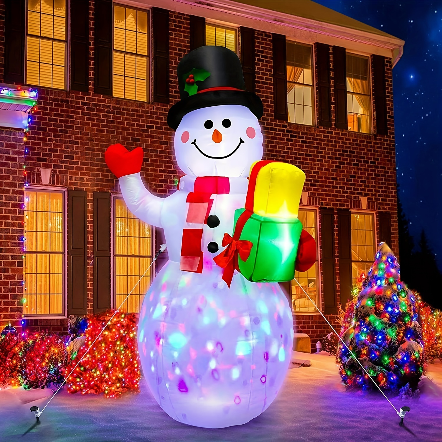 

5ft Christmas Inflatables Snowman Outdoor Yard Decor With Rotating Led Lights Christmas Blow Up Decoration Garden For Restaurants/supermarkets