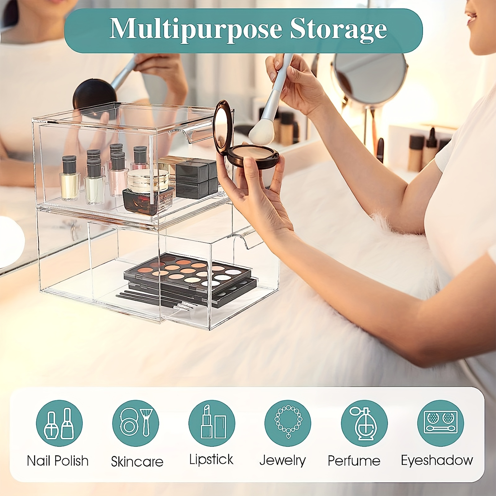 3 Pack Stackable Makeup Organizer and Storage, Acrylic Organizers,Clear  Plastic Storage Drawer with Handles for Vanity, Undersink, Kitchen  Cabinets, Pantry