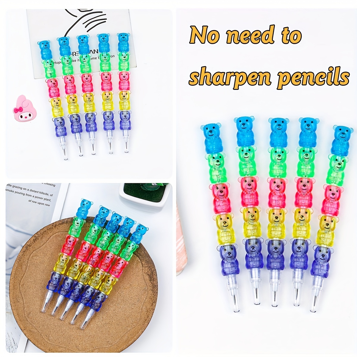 Stackable Pencils Plastic Bear Pencils Kids Stacking Point - Temu
