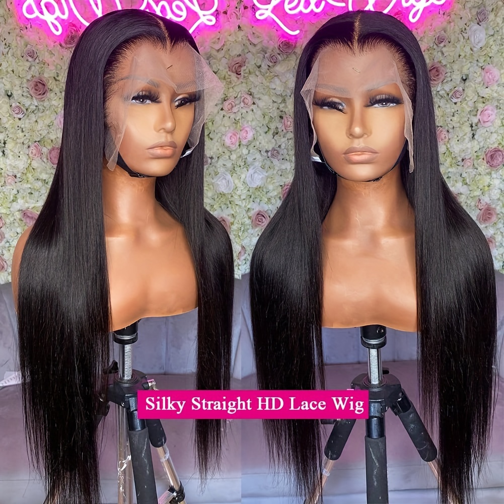 30 34 Inch 13x4 Straight HD Lace Front Wig Human Hair Pre Plucked Black  Women