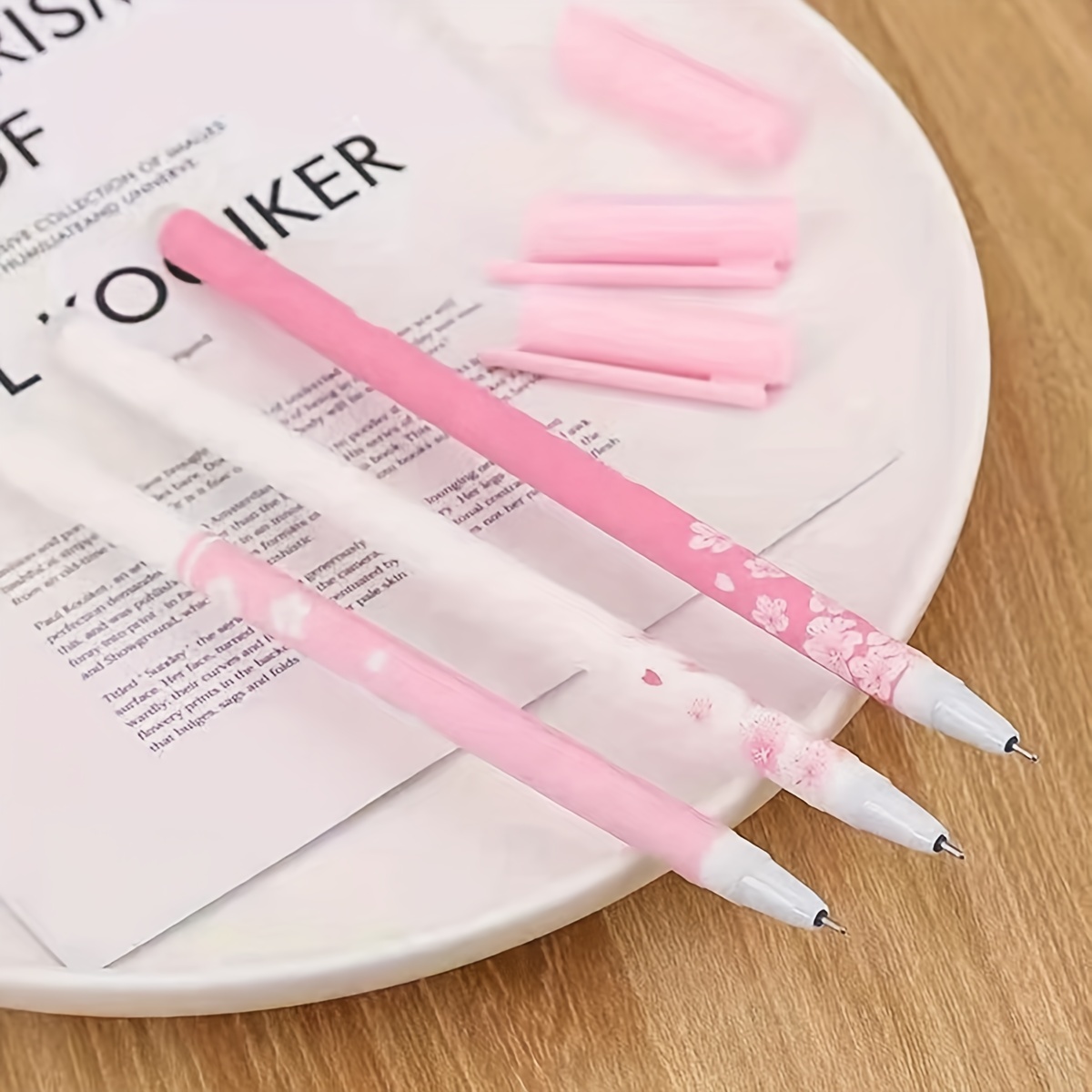 Stylo gel en silicone avec fleur rose, stylo à encre noire, stylo