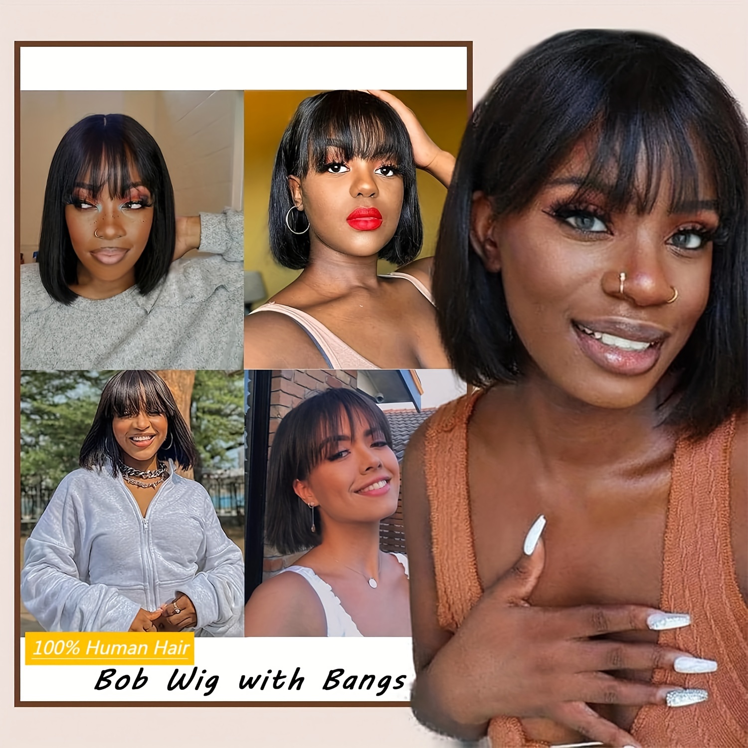 Short Bob Wig Bangs Human Hair Straight Bob Bang Wig Temu