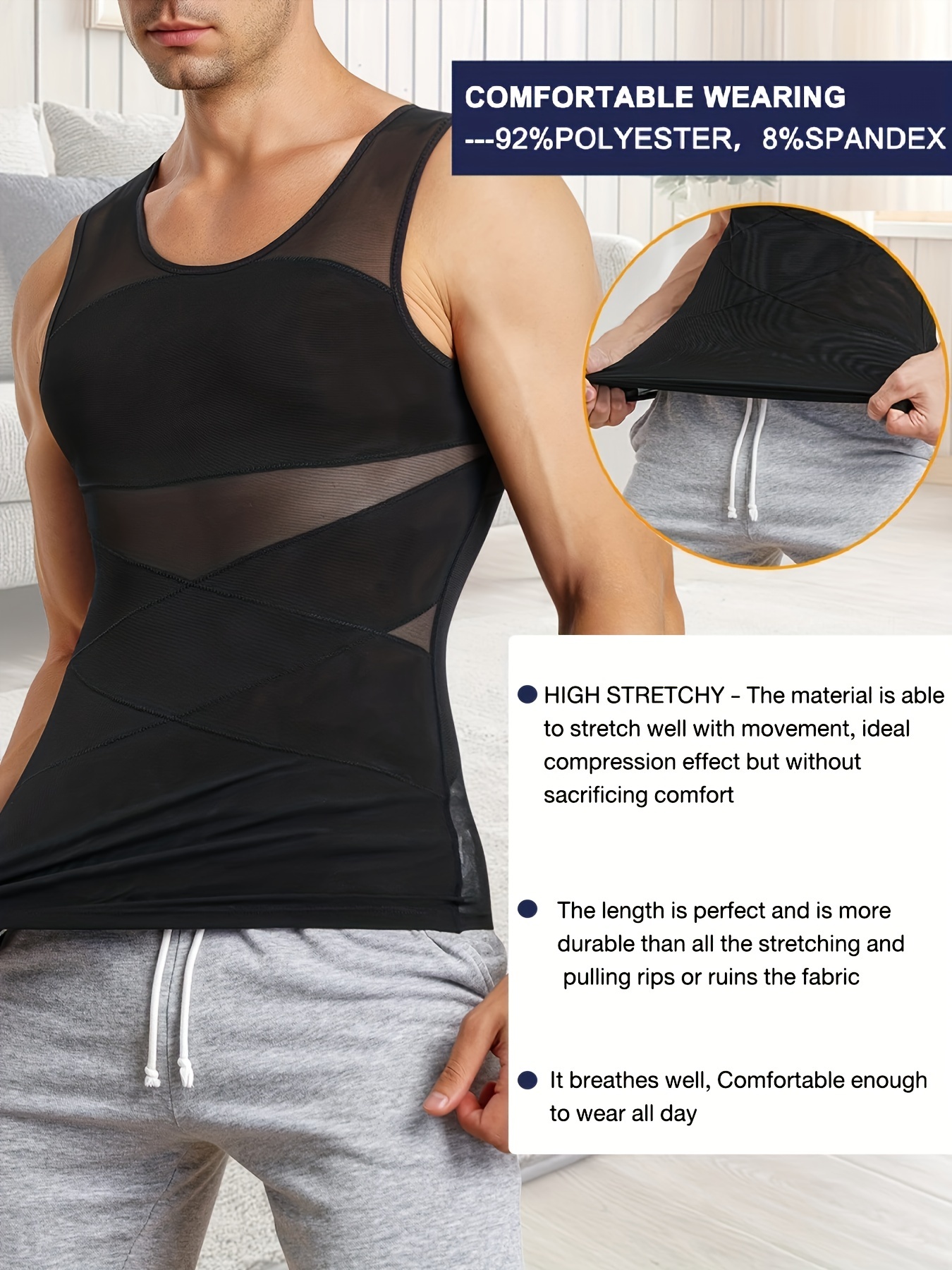 Junlan Mens Compression Shirt Slimming Body Shaper Vest Sleeveless  Undershirt Tank Top Tummy Control Shapewear For Men