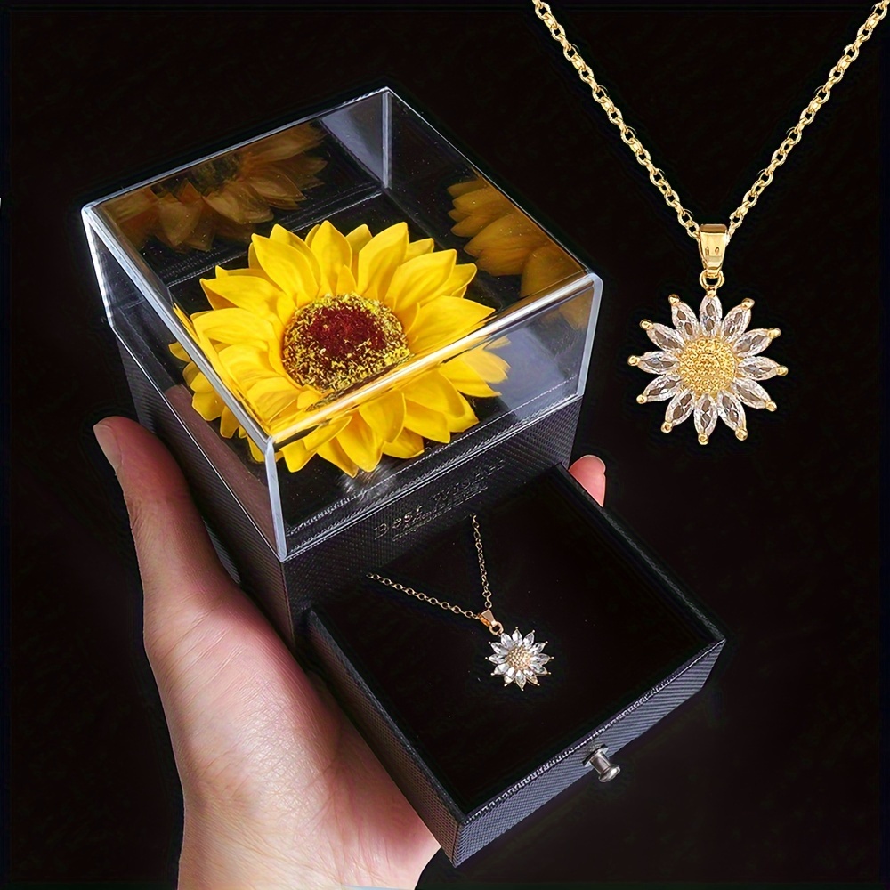 Simulated Flower Gift Box Sunflower Necklace Gift Box Set - Temu