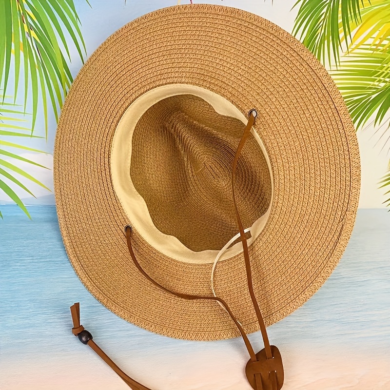1pc Beach Sun Straw Hat Foldable Brim Summer Uv Hat For Travel