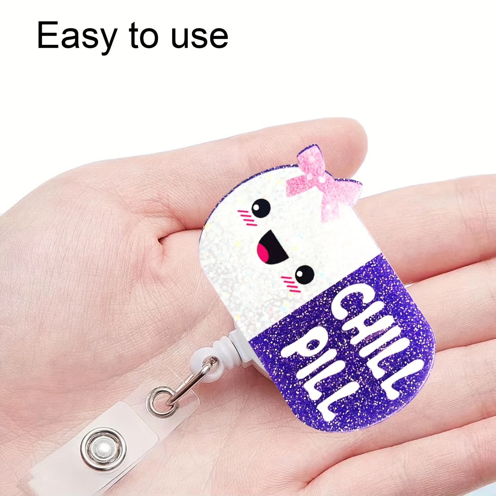 1pc Retractable Nurse Chill Pill Badge Reels Retractable ID Clip for Nurse Name Tag Card Cute Cute Badge Holder,Temu
