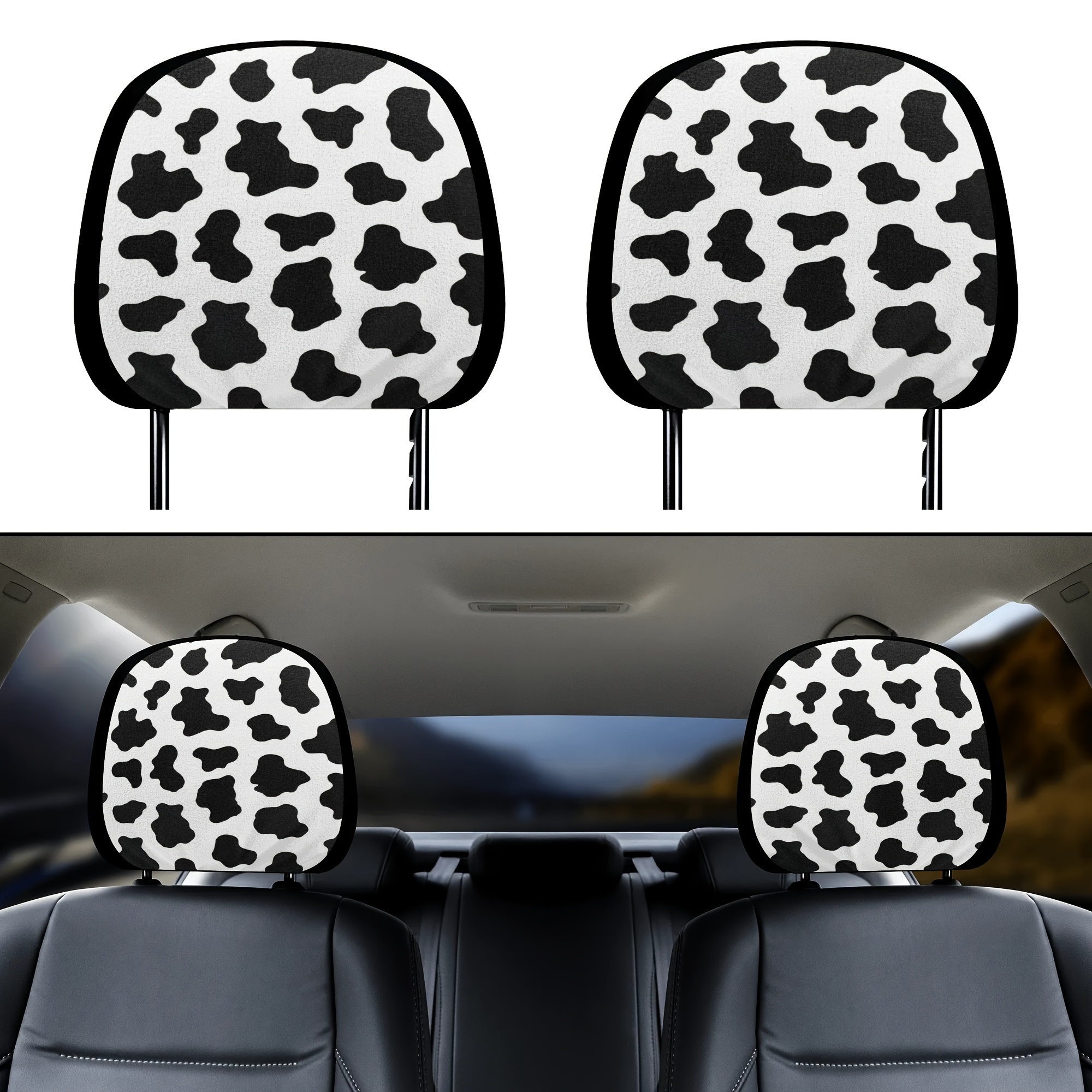 Cow Pattern Car Headrest Covers Headrest Protector Cover - Temu