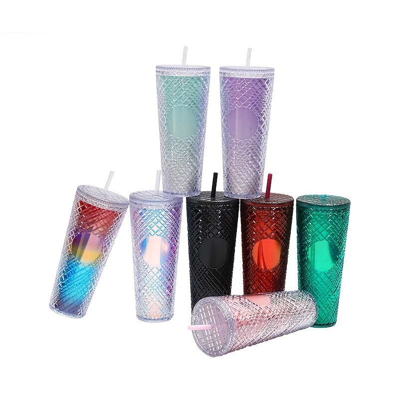 Studded Tumbler With Lid And Straw, Tumbler Cup for Iced Coffee, Smoothie,  Water and More, Reusable Color Changing, Matte and Iridescent,Tutuviw 24 oz  Drinking Tumblers, Gold Iridescent Color(1PCS) 