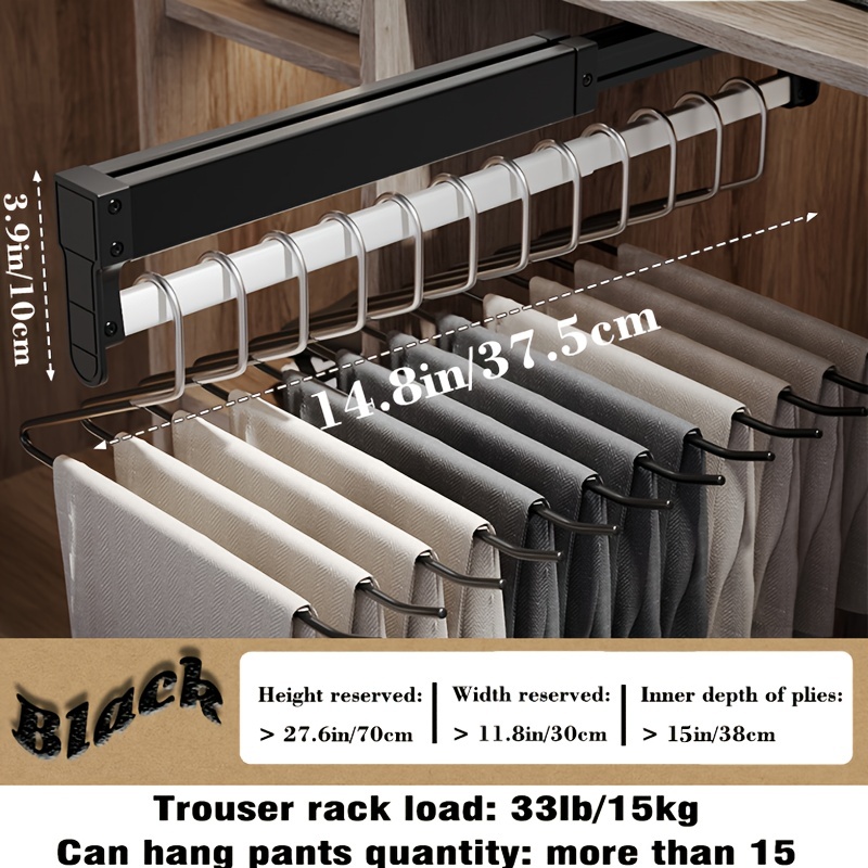 Pull-Out Closet Valet Rod Adjustable Wardrobe Clothing Rail Top