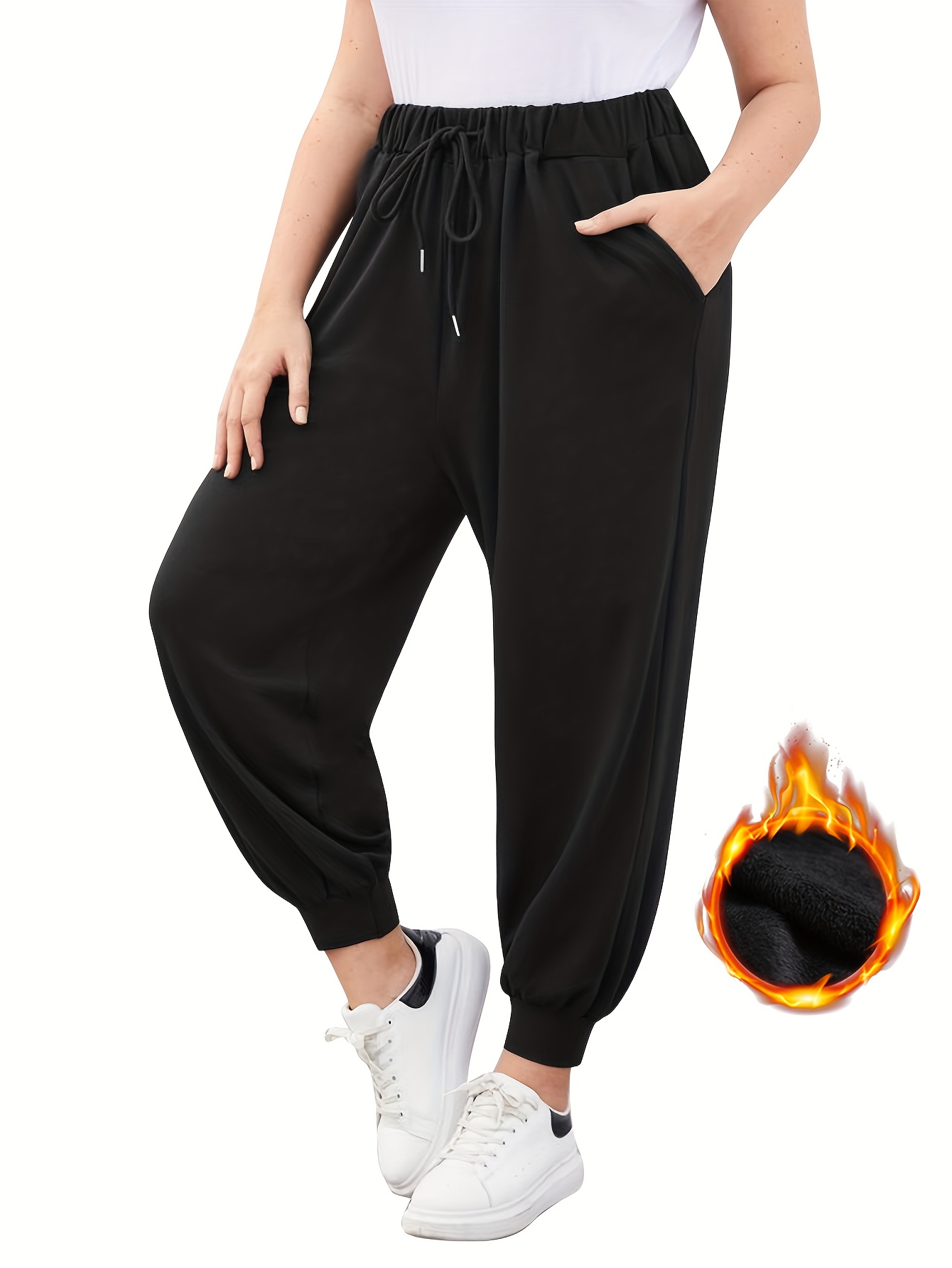 Solid Black Plus Size Sweatpants (Women's) 