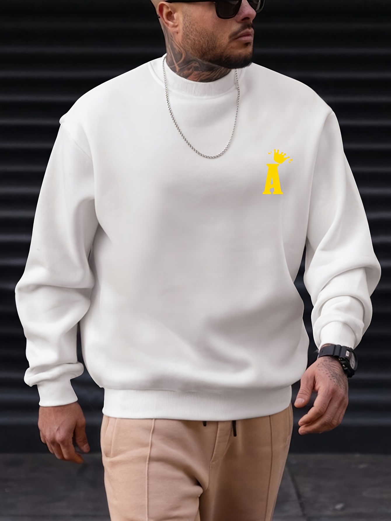 A Yellow Crown Graphic Print Sweatshirt Long Sleeves Men's - Temu Australia