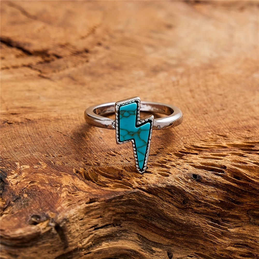 Men's Gothic Retro Lightning Gemstone Ring Adjustable Holiday Jewelry