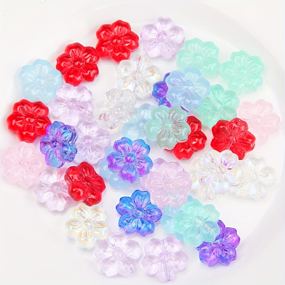 30PCS Flower Glass Beads Spacer Bead Glitter Flower Loose Beads For DIY  Drop Earrings Charms Jewelry Making Bracelet Necklace Handmade Findings 14mm