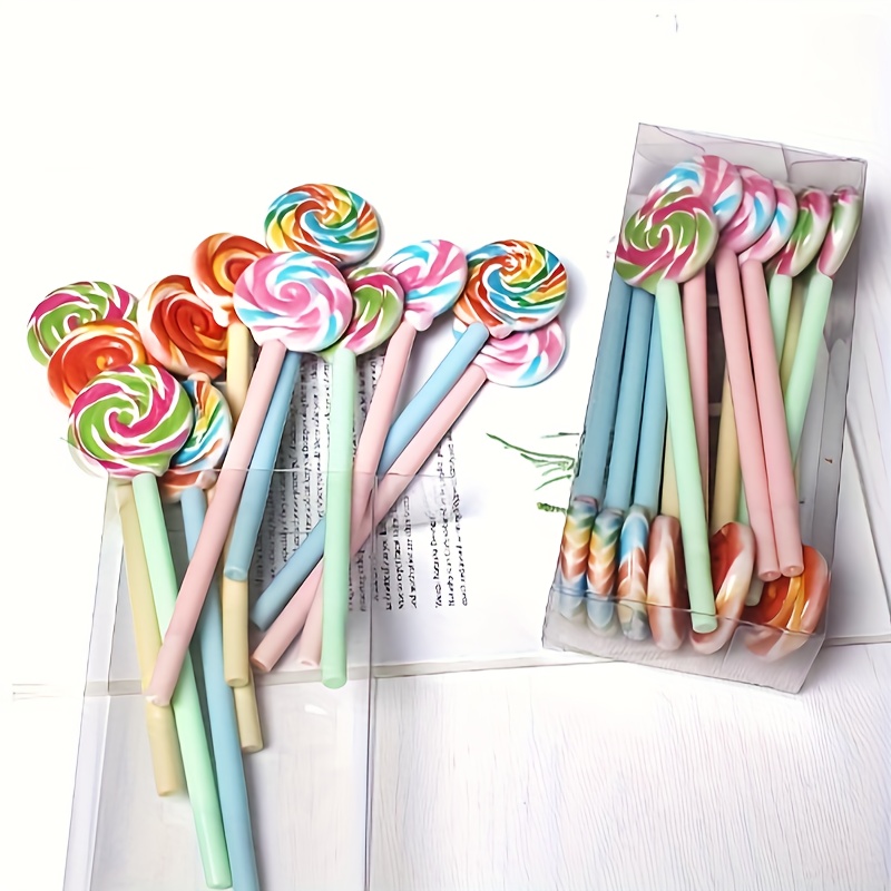 

12-pack Of Cute And High-quality Candy Pens With A Creative Design Resembling Lollipops, Perfect For Girls With A Youthful And Imaginative Spirit.