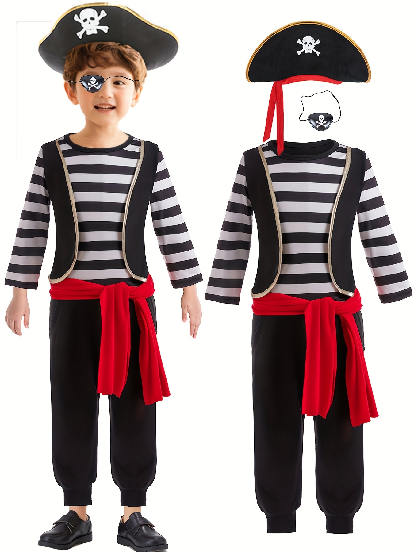 Costume Da Pirata Per Bambini Per Ragazzi Halloween Carnevale Cosplay Abiti  Vestiti Cappello + Benda Per Occhi
