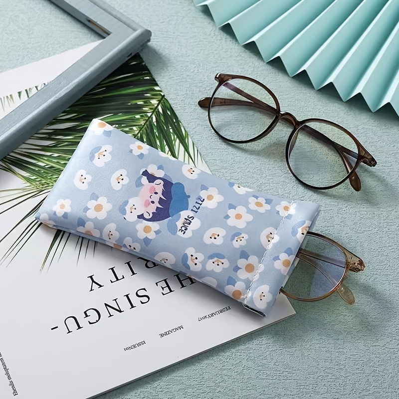 1pc Cute Cartoon Print Pu Portable Eyeswear Glasses Case Eyeglass