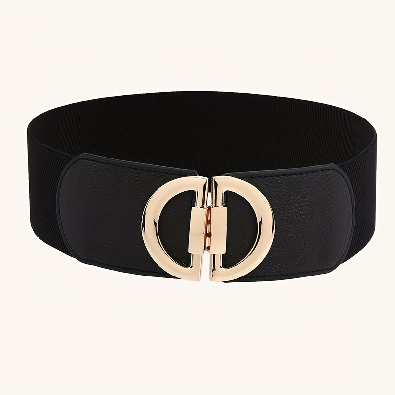 Triple Ring Buckle Wide Belts Elastic Corset Solid Color Pu - Temu
