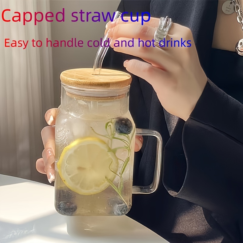 Drinking Glass Mugs with Bamboo Lids and Straws 470ml Drinking Jar