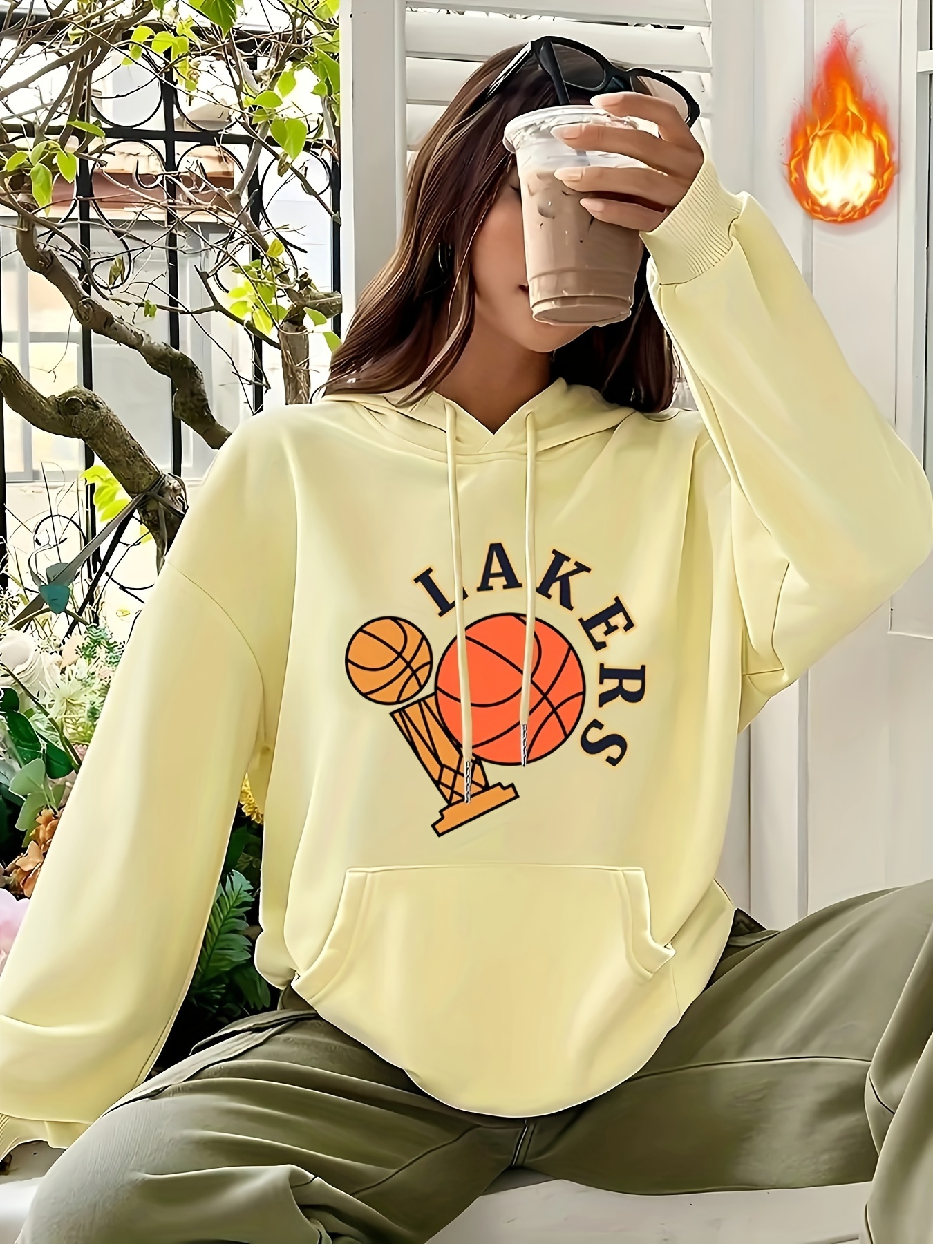 Basketball Print Casual Hooded Sweatshirt Long Sleeve - Temu