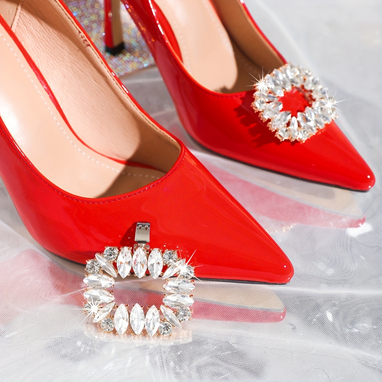 Red/silver Rhinestones Design Detachable Shoe Buckles For - Temu