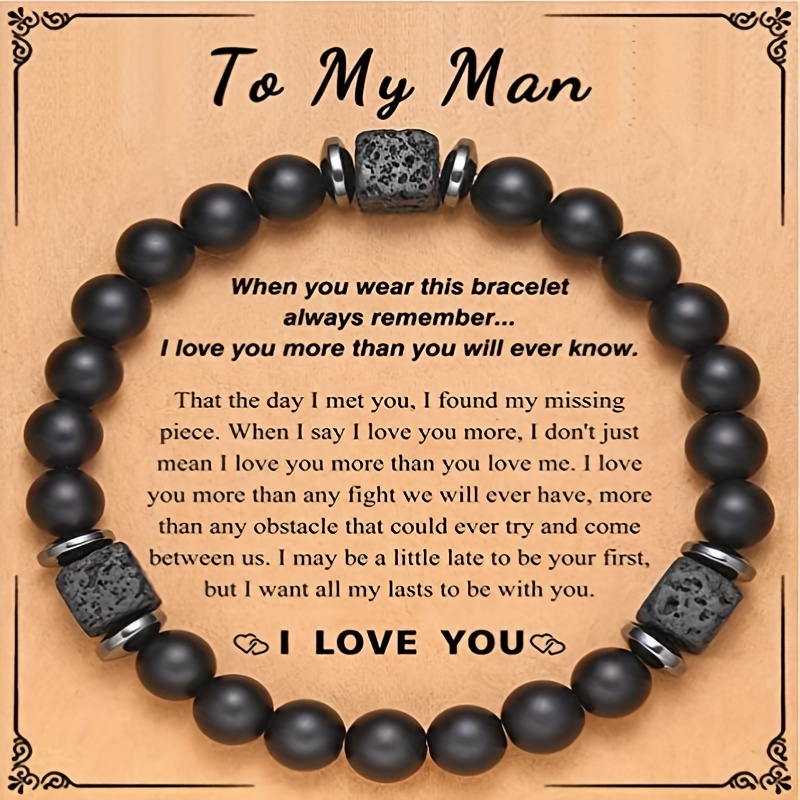 

1pc, Men Bracelet, To My Husband Or To My Man Black Beaded Bracelet, Summer Holiday Party Presents, Theme Party Gifts