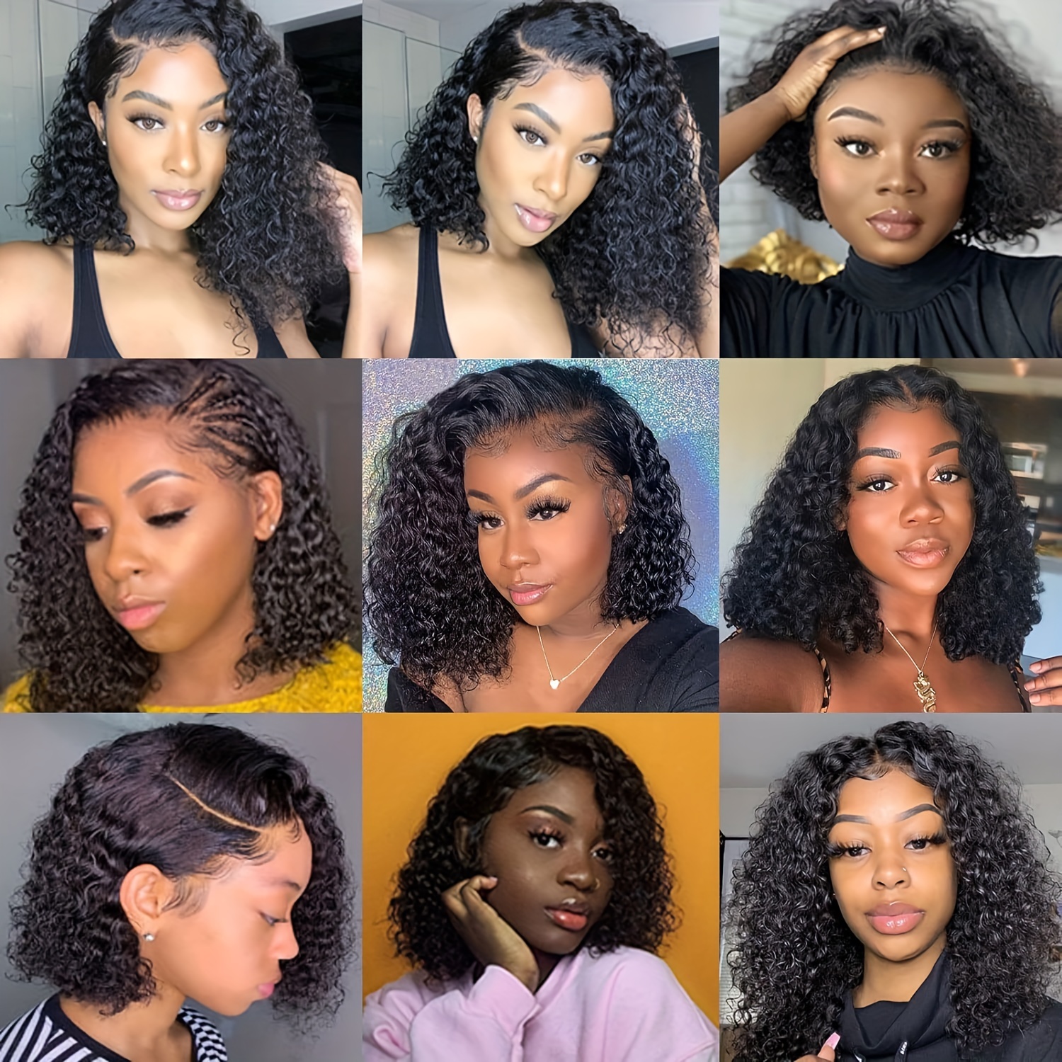 Perruque Femme Cheveux Humains Bouclés 10 Pouces - Noir, Tulle Frontal, Neuve Avec étiquettes