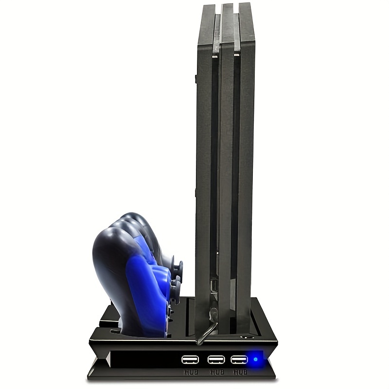 ElecGear Soporte vertical para PS4, estación de carga con  ventilador de refrigeración, base de carga para controlador DualShock 4, 16  juegos Blu-ray soporte de almacenamiento Kit de accesorios para :  Videojuegos
