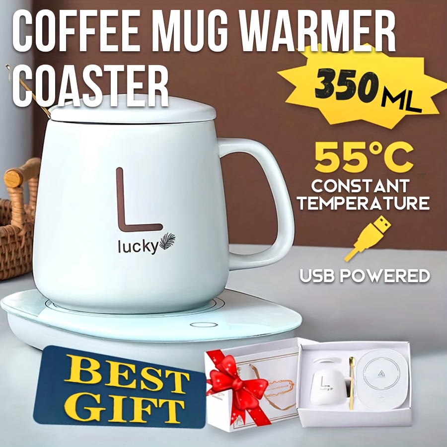 Smart Mug Warmer 3 Gears Control USB Powered Heating Coaster Milk Cup  Insulation Warmer Large Area Heating for Home (White)