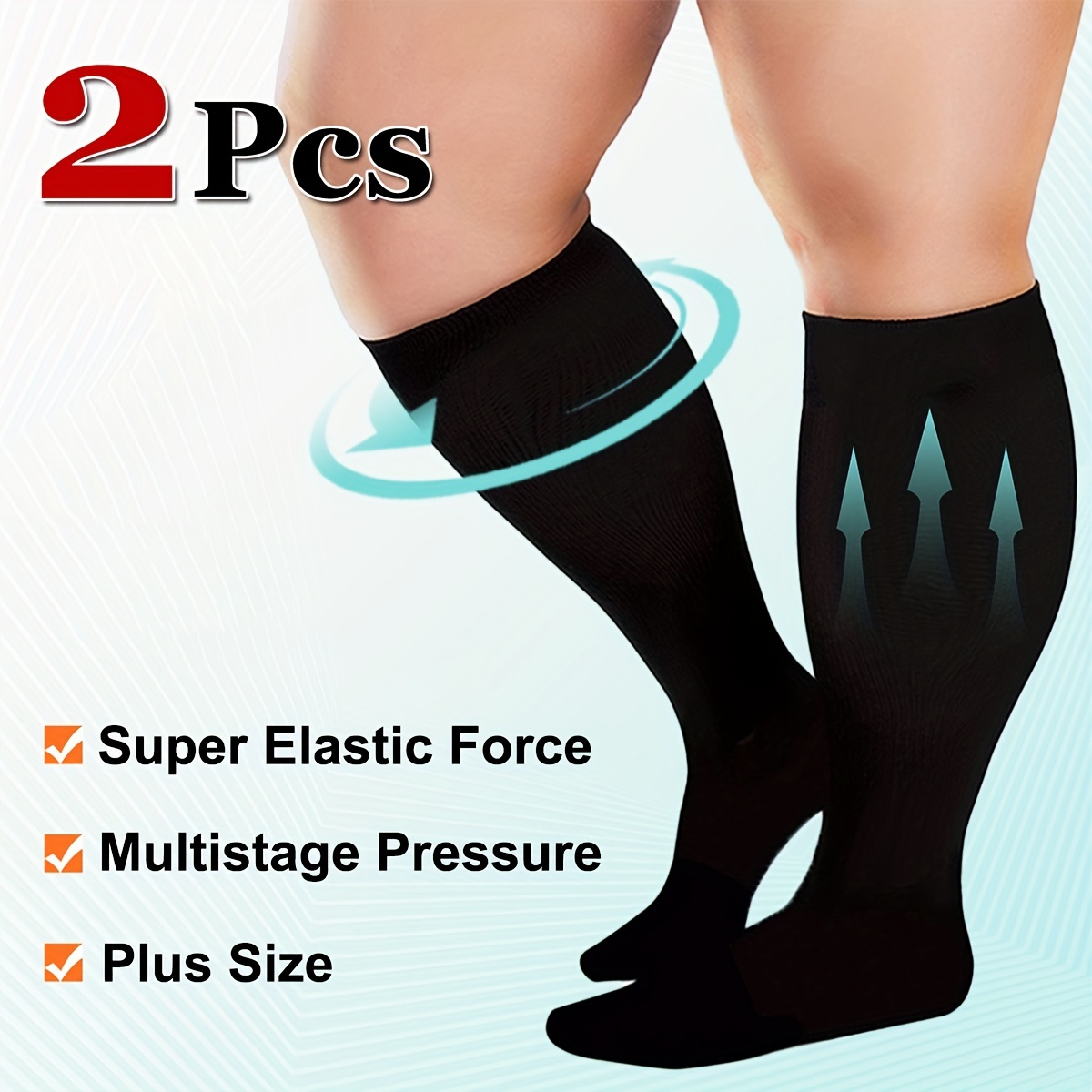 2 Pairs Plus Size Sporty Compression Socks Solid Color Thermal - Temu