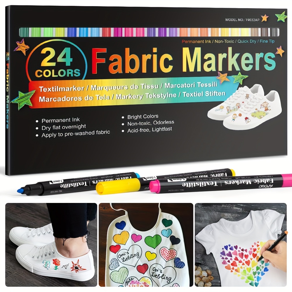 Crafts 4 All Fabric Markers for Clothes - Pack of 12 No Fade, Dual Tip  Permanent Fabric Pens - No Bleed, Machine Washable Shoe Markers for Fabric