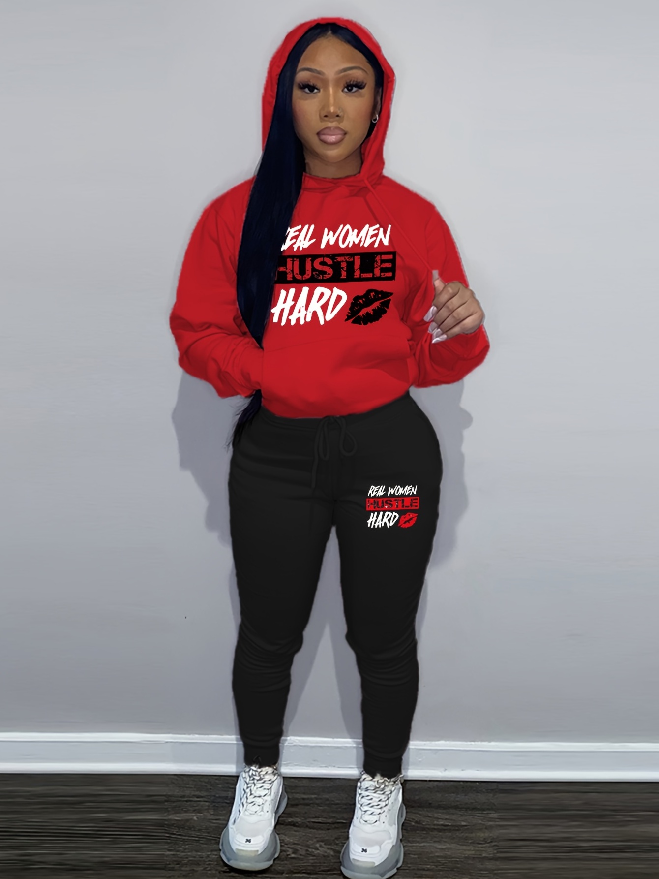 2023 Two piece women sweatpants and hoodie set Gray red black blue