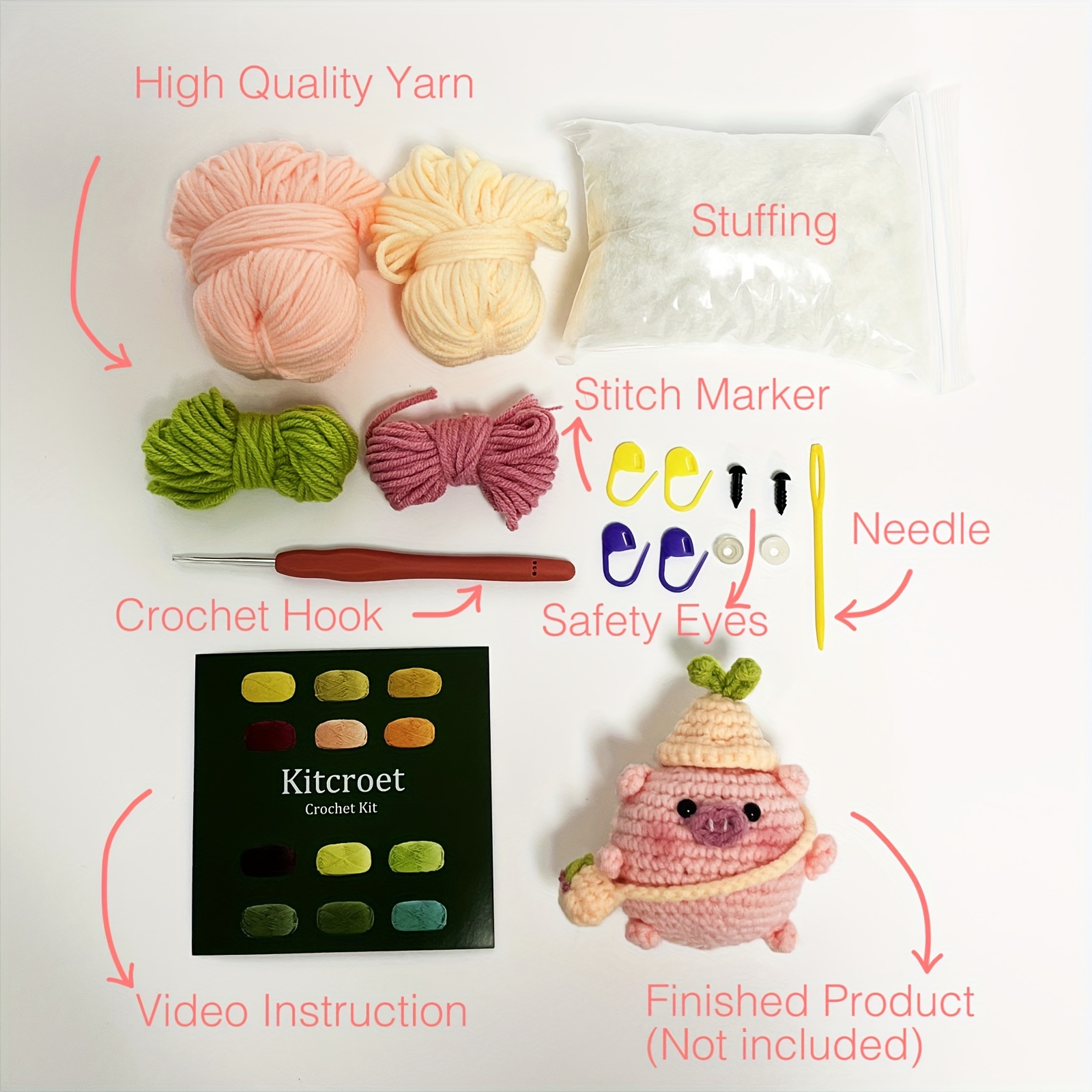 1set Pig Crochet Kits For Beginners, Starter Crochet Kit All-in-One  Complete Crochet Kit Learn To Crochet Sets With Step-by-Step Video  Tutorials Exqui