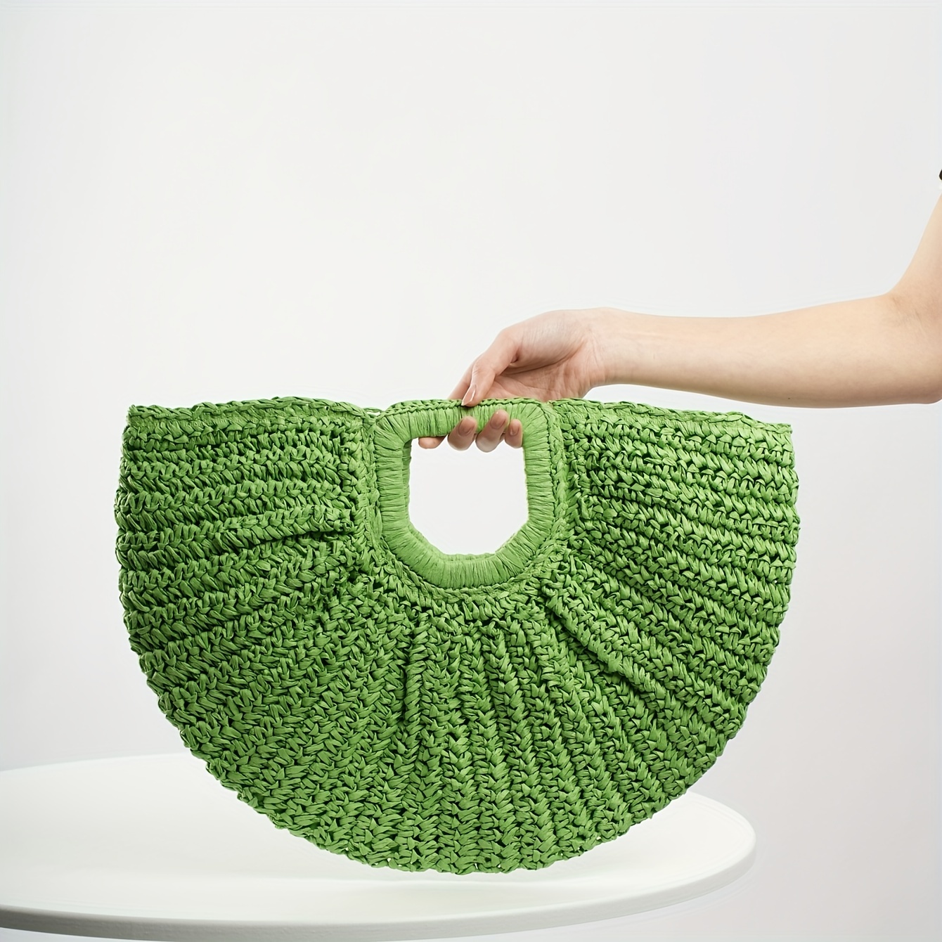Half Moon Clutch Half Round Summer Purse Crochet Raffia Bag 